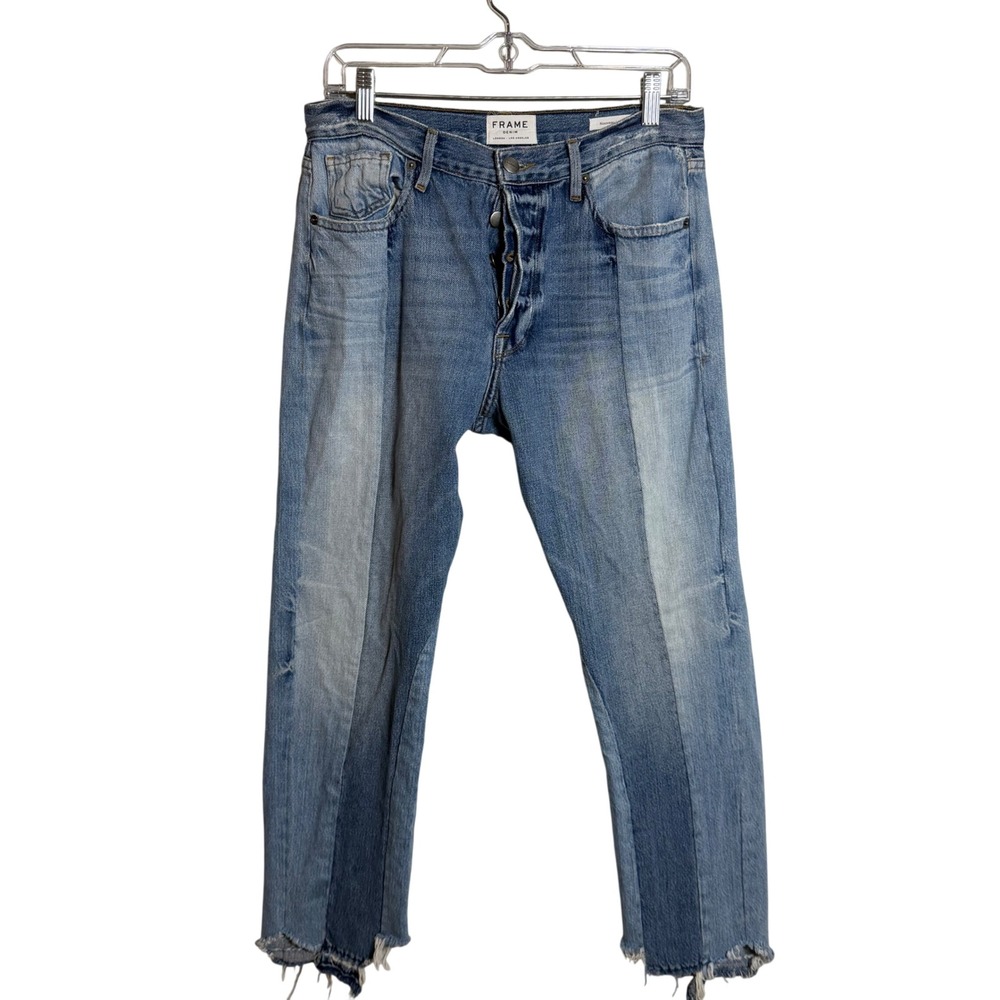FRAME Denim Nouveau Le Mix Jeans Women S 28 High Rise Button Fly Cropped Raw Hem